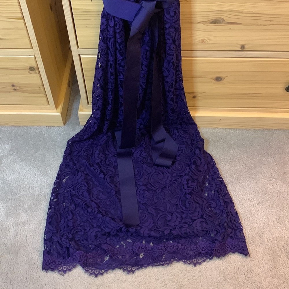 Tadashi Shoji Royal Purple Lace Special Occasion Gown Formal Dress Size 4 - Picture 4 of 12